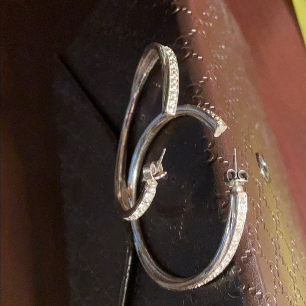 Silver hoops with crystal stones